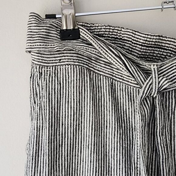 Max Studio Linen Pull On Pants | Women's Small | White Charcoal Gray Stripe NEW - Picture 2 of 8